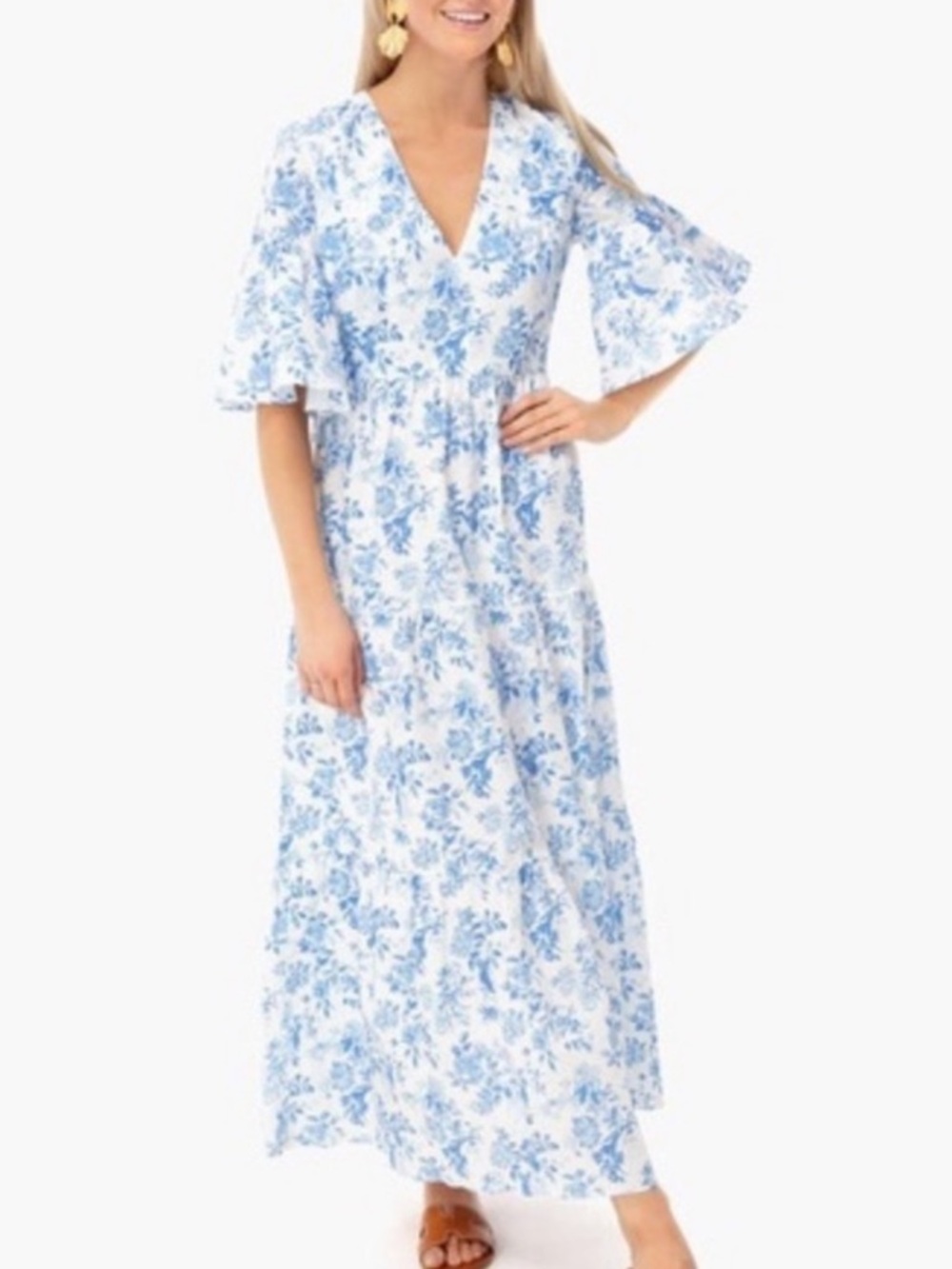 Tuckernuck Blue & White Floral V-Neck Maxi Dress